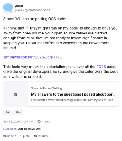 Screenshot of Mastodon post. Full text under the image in blockquote